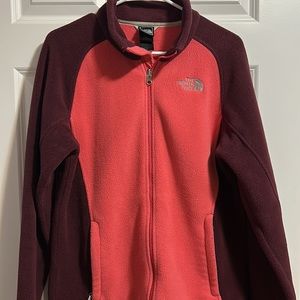 The North Face Women’s Pink & Maroon Zip Up Fleece Sweater sz L